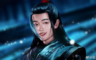 Black hair red bow blue - his hair free wallpaper