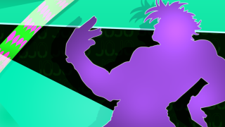 Man surfboard purple background green - menacing free wallpaper