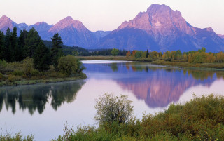 Lake mountains trees bushes sunset - a few bush free wallpaper for desktop