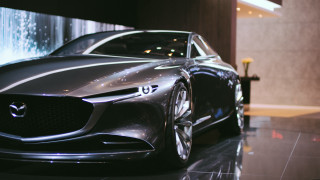 Futuristic car showroom fountain man - futurism free wallpaper