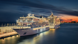 Cruise ship harbor night city 2 - maximalism free wallpaper