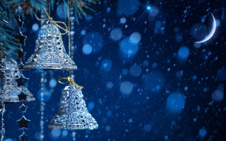 Bells christmas tree snow crescent - ornamental free wallpaper