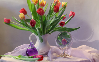 Vase flowers mirror table cloth - a cloth free wallpaper