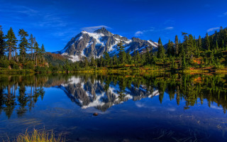 Mountain reflection lake forest sky 5 - a still lake free wallpaper for desktop