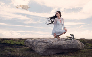 Woman white dress rock bike - dirk crabeth free wallpaper