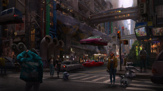 City street night people cars - matte painting concept art free wallpaper for desktop