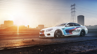 White car colorful paint city - a road in front free wallpaper