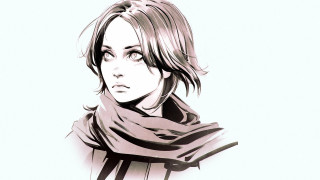 Woman scarf ink painting manga - the side with free wallpaper