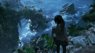 Woman cliff waterfall ocean boat - promotional image free wallpaper
