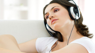 Woman headphones couch relaxing asian - headphone free wallpaper