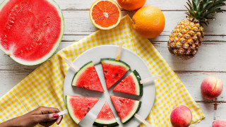 Watermelon slices fruit table summer - cutting free wallpaper