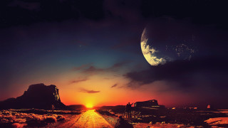Man sunset dirt road distant - a distant planet in the distance free wallpaper