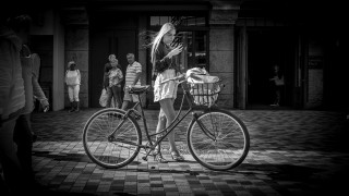 Woman bike street people basket - a street free wallpaper