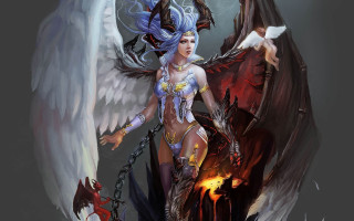 Angel wings chains demon sword - free fantasy wallpaper