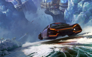 Futuristic car mountain city scene - a mountain landscape free wallpaper