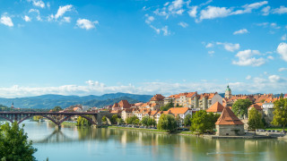 River bridge buildings clouds sky - a bridge and buildings free wallpaper