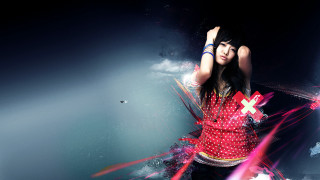 Woman redshirt cross bluebackground abstract - chen chi free wallpaper