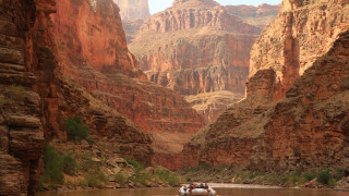 River boat mountains rocks awe - sense of awe free wallpaper