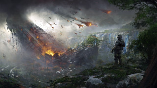 Man forest explosion embers campfire - cinematic concept art free wallpaper for desktop