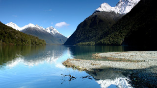 Lake mountains trees sky clouds 8 - free landscape wallpaper