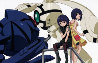 Anime couple metal railing robot - a metal free wallpaper