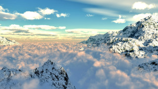 Snowy mountain range clouds blue 4 - under a blue sky free wallpaper