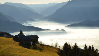 House hill mountains valleys fog - fog in the air free wallpaper