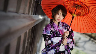 Woman kimono umbrella japanese impressionist - japanese free wallpaper