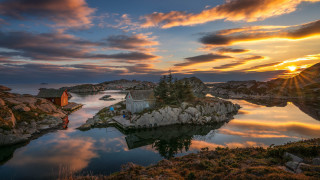 Island house lake sunset colorful - a colorful sky free wallpaper