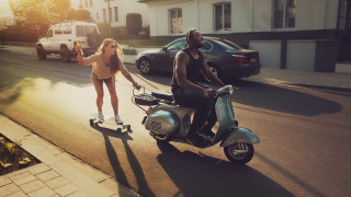 Man woman scooter street car - a scooter free wallpaper