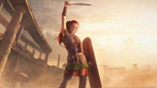 Desert woman sword shield building - the gathering artwork free wallpaper