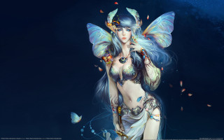 Fantasy butterfly woman blue hair - a butterfly free wallpaper