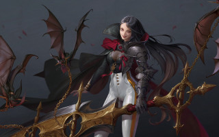 Woman dragon wings armor battle - a sword and a dragon free wallpaper