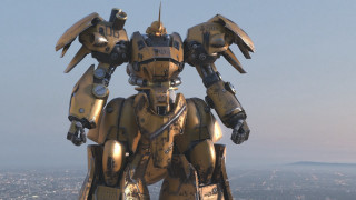 Giant robot statue city clouds - mecha free wallpaper