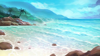 Beach palm cliff blue sky - plein air free wallpaper for desktop