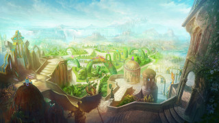 City trees bird fantasy landscape - over the city free wallpaper