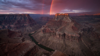 Rainbow over canyon river mountain - a river below free wallpaper