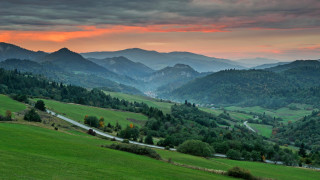Scenic valley mountains sunset winding - a scenic view of a valley free wallpaper