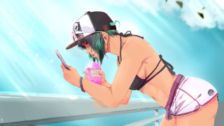 Woman bikini boat beach anime - a woman in a bikini holding free wallpaper