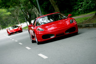 Red sports cars street trees - a street next free wallpaper