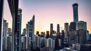 City skyline clocktower sunset bridge - neoism free wallpaper for desktop