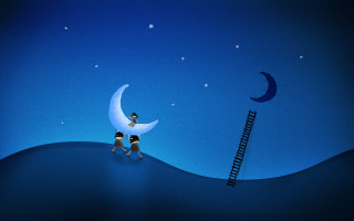 Moonlit hillwalkers ladder to moon - a ladder free wallpaper for desktop
