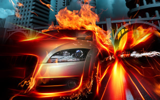 Car flames city matte destruction - headlight free wallpaper for desktop