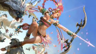 Woman sword demon birds sakura - chen chun free wallpaper