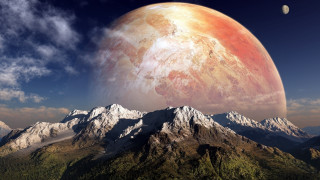 Red planet mountain moon clouds 2 - a. hardy free wallpaper