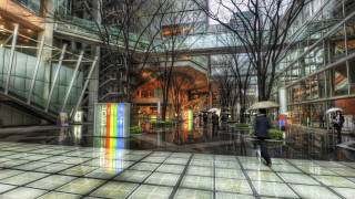 City street rain umbrella holography - an umbrella in the rain free wallpaper