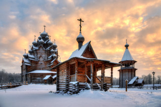 Wooden church snow cross ruins - andrei rublev free wallpaper