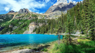 Mountain lake forest sky clouds 10 - a mountain lake free wallpaper