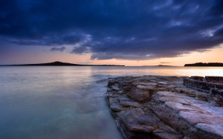 Rocky shore dusk island ocean - a rocky shore free wallpaper for desktop