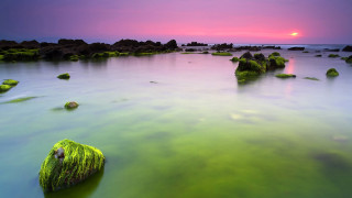 Sunset reflection mountain rocks mystical - a pink sky above free wallpaper